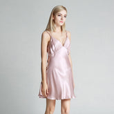 Women's Pure Silk Nightgown Ladies Deep Neck Silk Nightdress